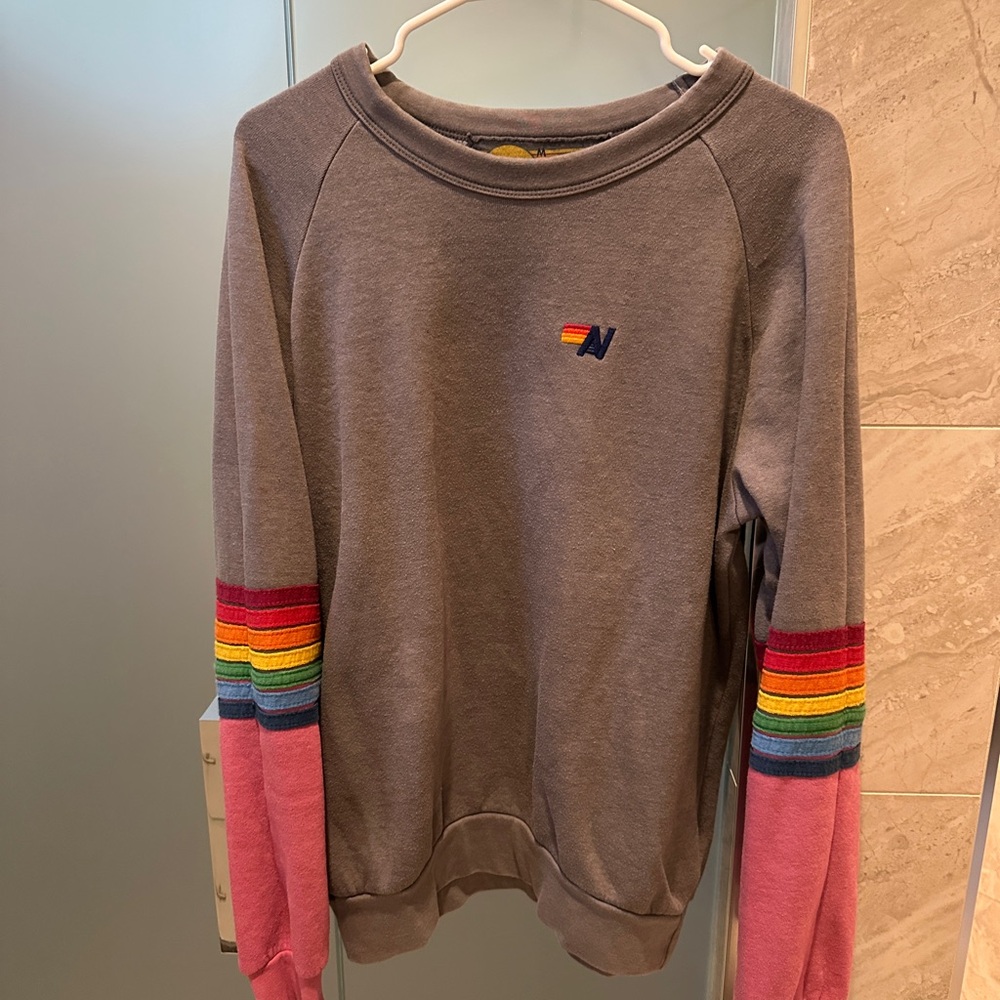 RARE Aviator Nation Gray Sweatshirt with Rainbow Accents